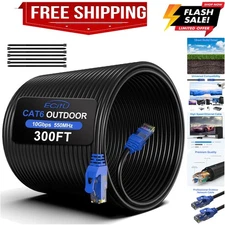 300FT Cat6 Outdoor Ethernet Cable, In-Ground, Heavy Duty Direct Burial, 24AWG...