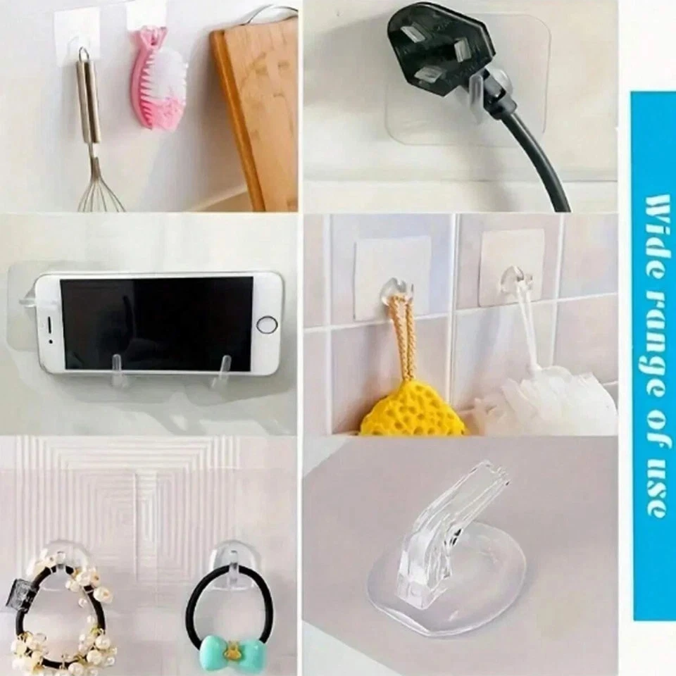 10 x Self Adhesive Wall Hooks Heavy Duty Stick On Door Hanger Sticky Home Decor - Image 4 of 4