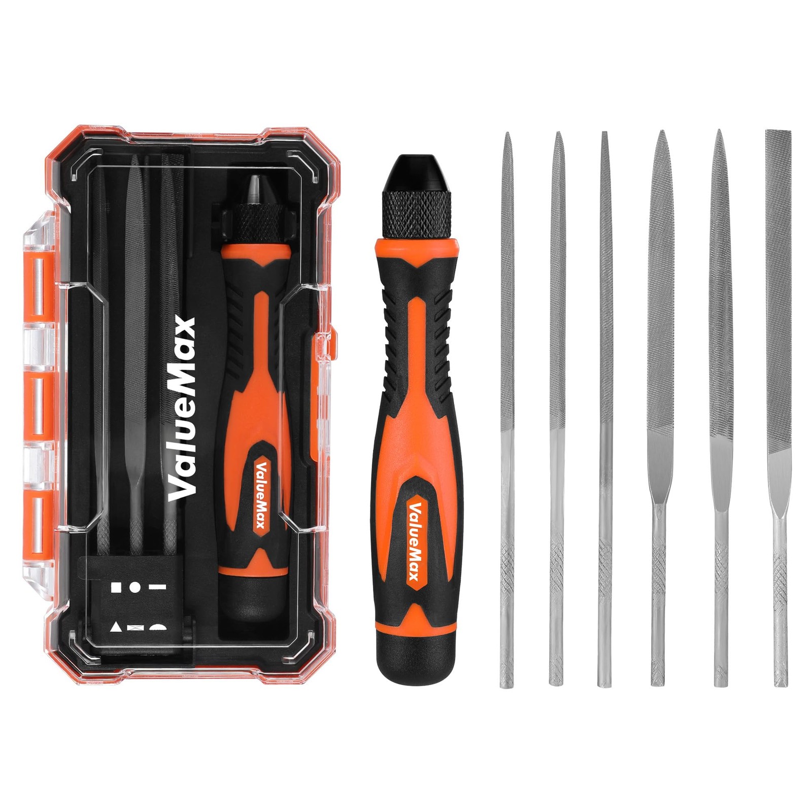 ValueMax Needle File Set, Interchangeable Mini Wood Metal Orange, Black
