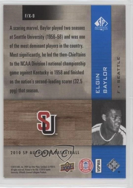 2010-11 SP Authentic Holo FX Elgin Baylor #F/X-9 HOF - Image 2 of 2