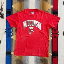Vintage 80s Wisconsin Badgers T-Shirt Size Large Made In USA Single Stitch
