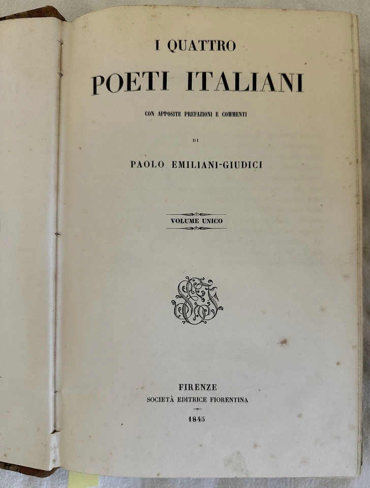 I QUATTRO POETI ITALIANI PAOLO EMILIANI GIUDICI 1845 DIVINA COMMEDIA DANTE TASSO - Immagine 2 di 3