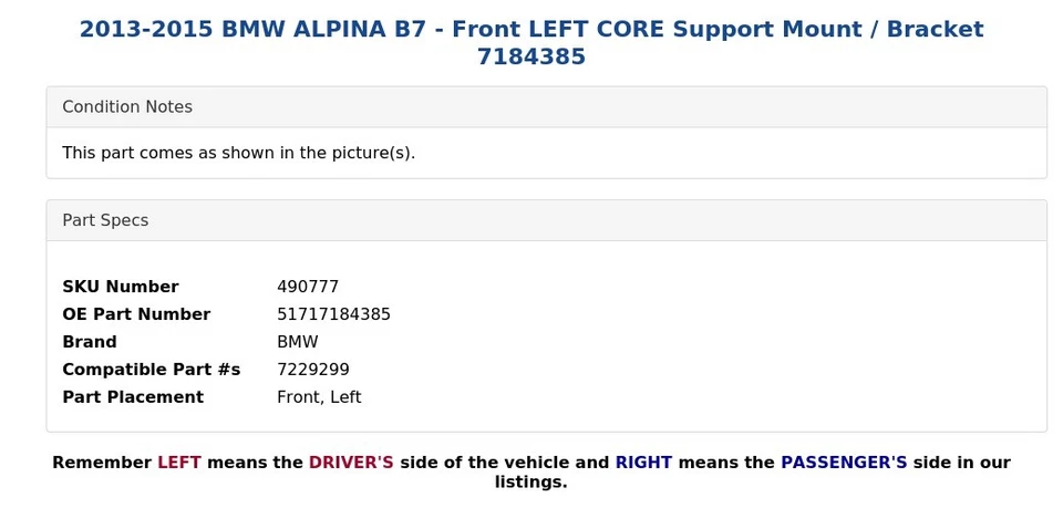 2013-2015 BMW ALPINA B7 - Suporte dianteiro ESQUERDO CORE/suporte 7184385 - Imagem 4 de 4