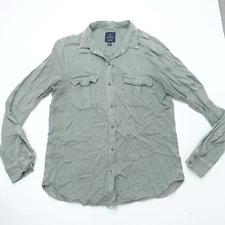 American Eagle Outfitters Shirt Women's Medium Olive Green Long Sleeve Button-Up