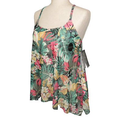 Coco Reef Floral Hawaiian Print Underwire Padded Tankini Swim Top Size 34C