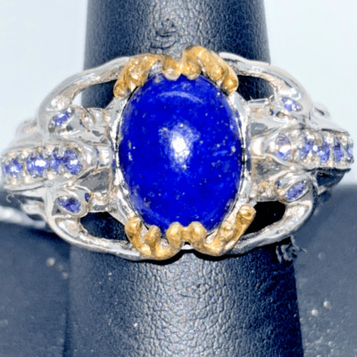 New Swarovski Lapis Lazuli ring Sz 9 Karis platinum bond silver crystals