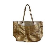 Tory Burch Fleming Rafla Metallic Gold Silver Tote Bag Purse Handbag