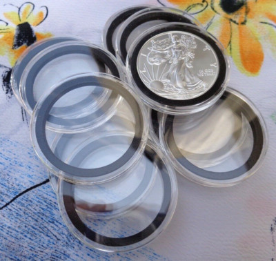 TWENTY - ''I'' capsules 40mm black ring for American Silver Eagle coins