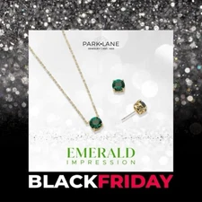 Park Lane EMERALD Green Crystal In Gold 8mm Impression Earrings & Necklace Set