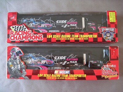 Lot of 2 Racing Champions Jeff Burton Exide 1:64 Transporter Hauler 1998 1999