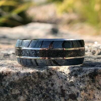 Gibeon Meteorite Wedding Band Stardust Rings - 9mm Authentic Genuine Gibeon Star