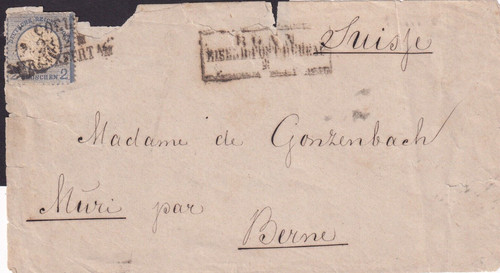 15077-GERMANY, Frankfurt for Walls then Bern (Switzerland), 2 GROSCHEN STAMP, 1873