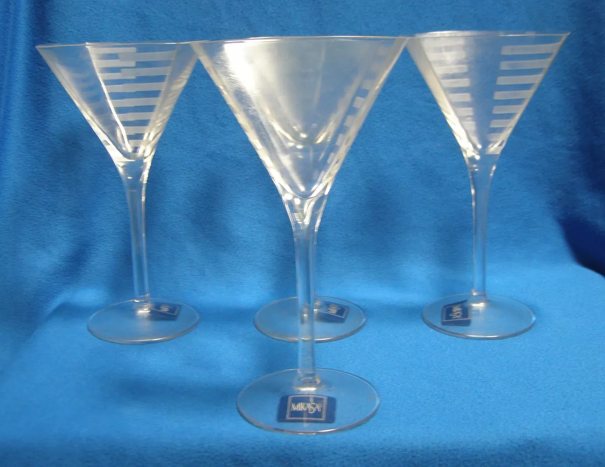 4 Mikasa Panache Intersection Crystal Martini Glasses 7 1/2 Tall Square  Shape