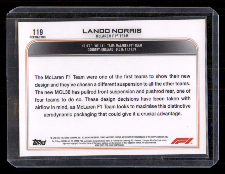 2022 Topps Chrome Formula 1 Refractors #119 Lando Norris CAR - Image 2 of 2