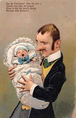 POSTKARTE COMIC EHEMANN BABY ERSTGEBORENES HÄSSLICHES GESICHT SERIE