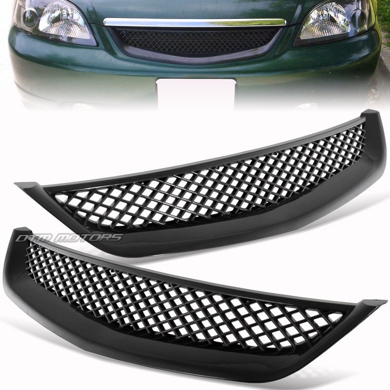 Type R Style Black Front Grill For 2001-2003 Honda Civic Sedan Or Coupe