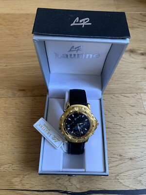 Laurine Herrenuhr vergoldet Mondphase Quarz ungetragen schwarz - Main Image