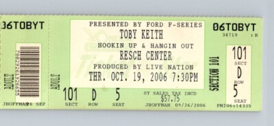 #ad Toby Keith Concert Ticket Stub Hooking Up Hanging Out Tour Country 10 19 2006 $20.00