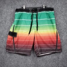 OP Ocean Pacific Trunk Shorts Mens L Large Green Boardshort Lined Swim Beach