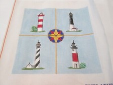 FOUR LIGHTHOUSES-SILVER NEEDLE-HANDPAINTED NEEDLEPOINT CANVAS
