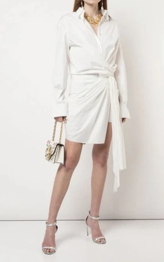 Oscar De La RENTA Poplin knot shirt Dress Sz2 Ivory 1695