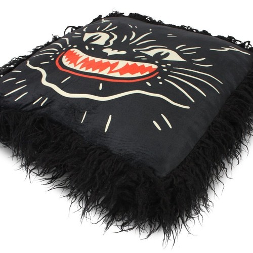 NEW Creepy Co. Beistle SCARY BLACK CAT PILLOW Cushion Horror Halloween Shag Fur - Picture 3 of 7