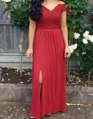 Davids Braut rot Brautjungfer/Abschlussball/Party Kleid schulterfrei - Größe Small