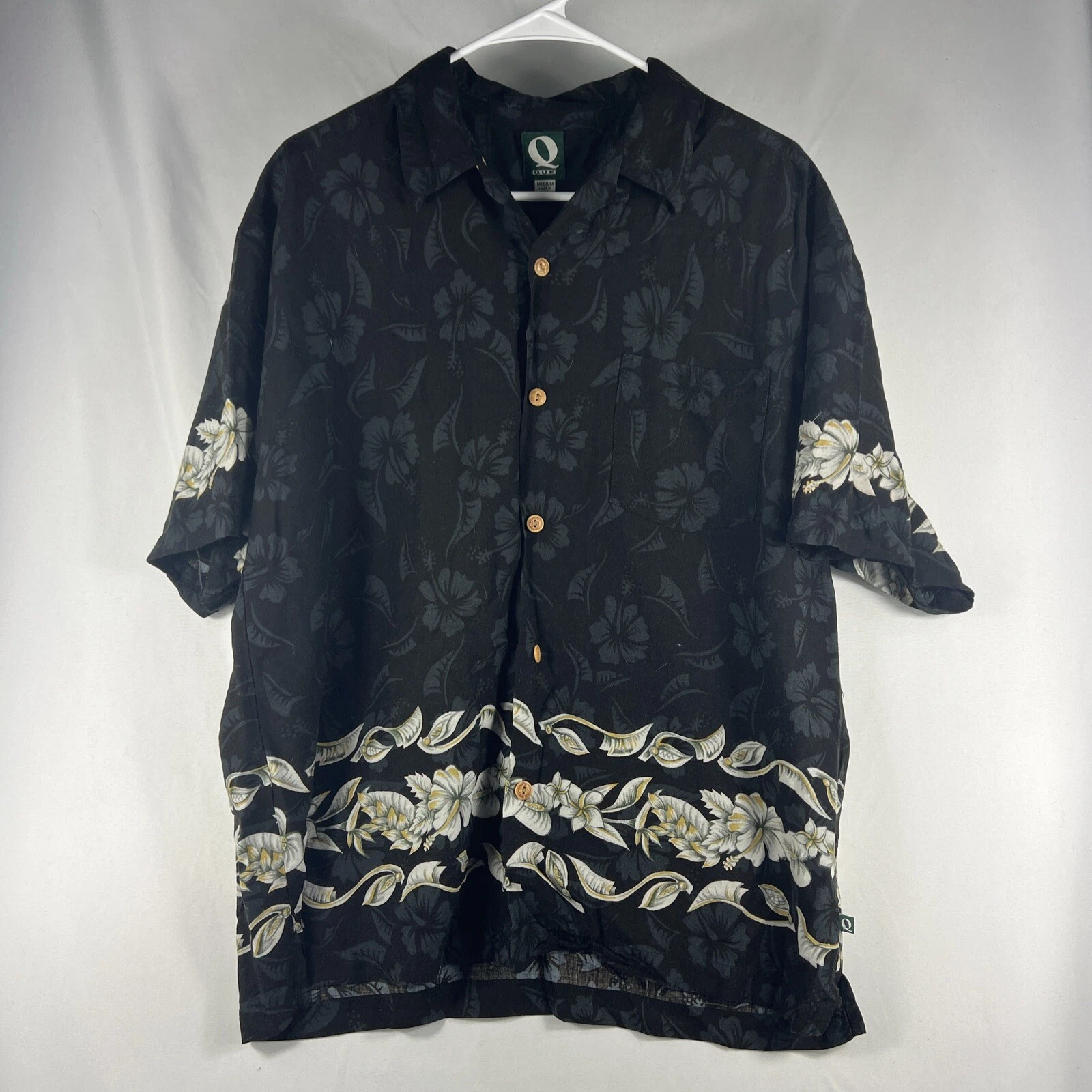 Que Men's Multicolor Floral Hawaiian Print Short Sleeve Button Up Shirt Size M