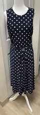 Ralph Lauren Dress Sz 10 - Classic Navy & White Polka Dot Sleeveless W/ Belt
