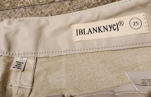 NWT Blank NYC Women Faux Leather Pants Beige 25 High Rise Straight Leg Trousers - 第 8/21 張圖片