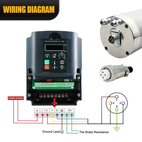 Water Cooling Spindle Motor Kit 2.2kw 2200w Round Spindle 24000RPM+VFD Inverter - Afbeelding 4 van 10