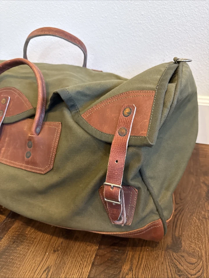 Bolsa de viagem vintage Gokey Company de lona e couro Carryall – 26 x 12 x12 - Imagem 2 de 4