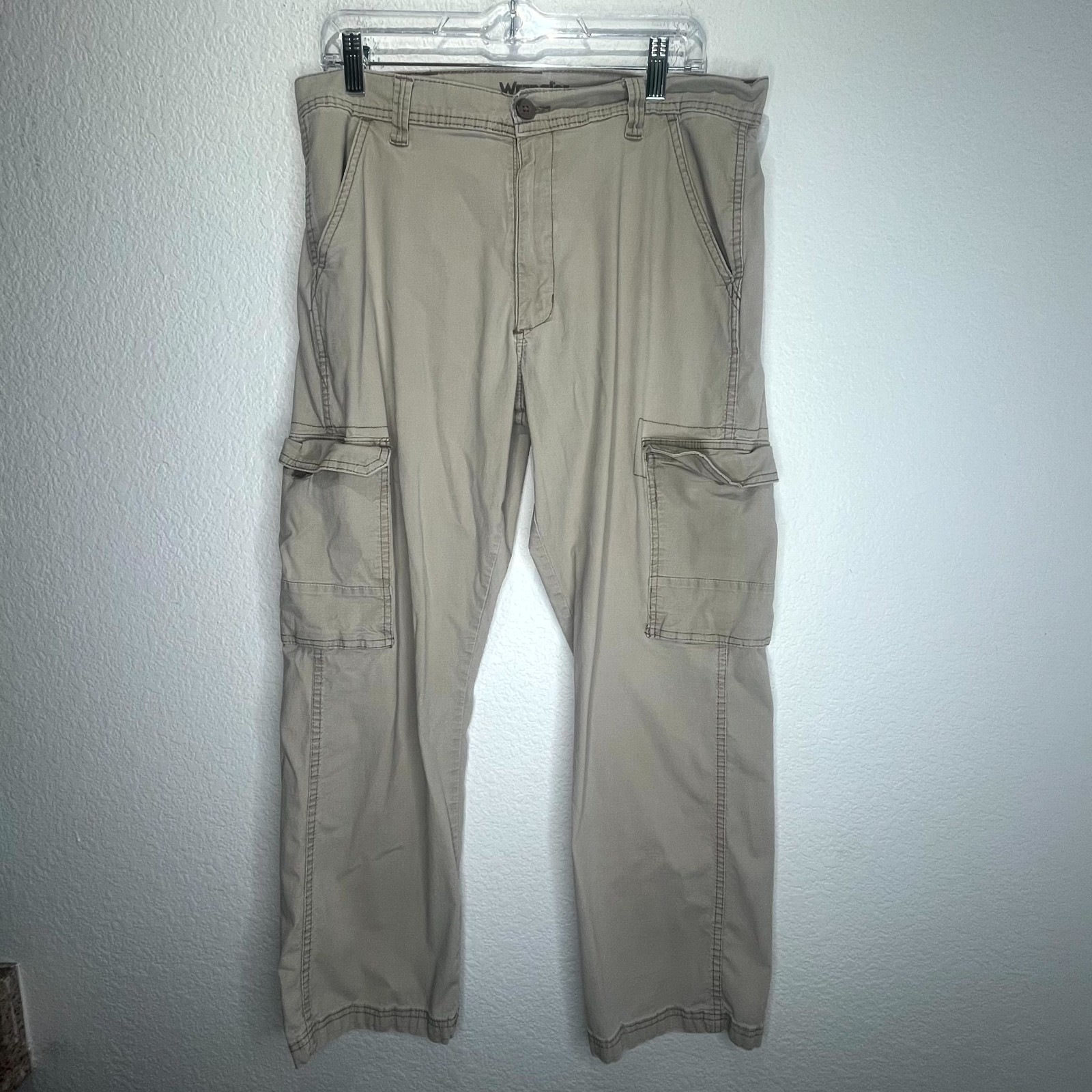 Men 34x30 Khaki Cotton Twill Stretch Loose Fit Straight Leg