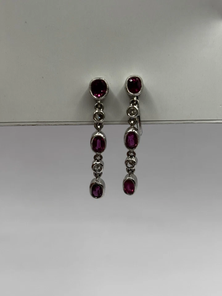 Rare Vintage Authentic Mikimoto earrings White Gold 14ct . 5.1g ruby - Image 2 of 4