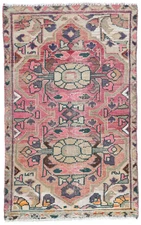 2x3 Semi-Antique Hand-Knotted Rug Muted Red Oriental Floral Style Carpet