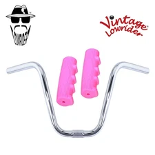 Original Lowrider 9" 25.4 D Handlebar Chrome 0214 120mm Grips Solid/Pink