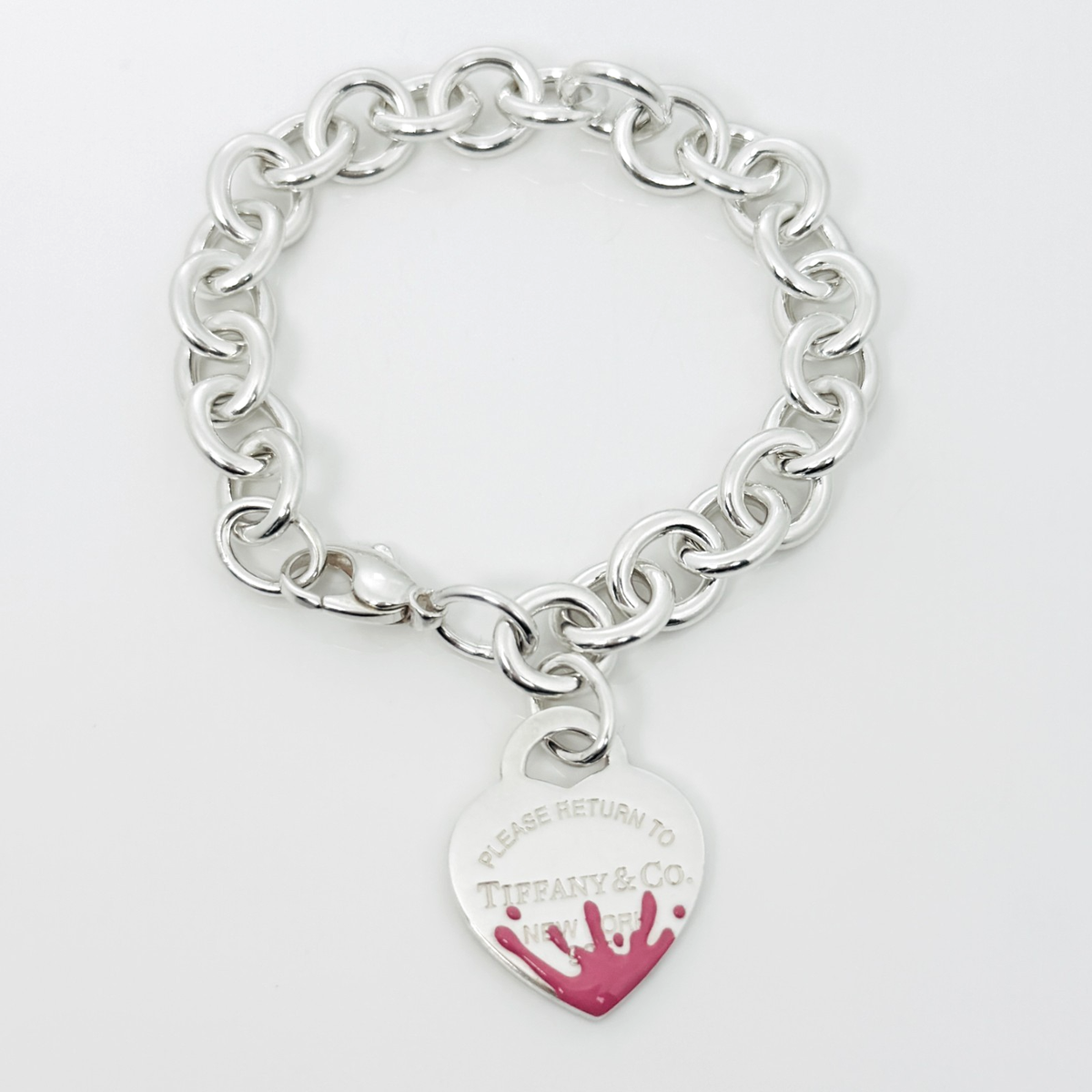 Large Please Return to Tiffany Pink Color Splash Enamel Heart Tag