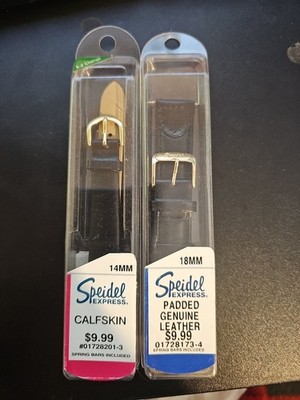 Speidel Lot 2 Padded Watch Bands Genuine Leather Calfskin 14mm & 18mm Springbars