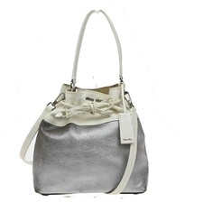 Borsa a mano MIU MIU logo 2 vie con coulisse pelle bianco argento 66EG131