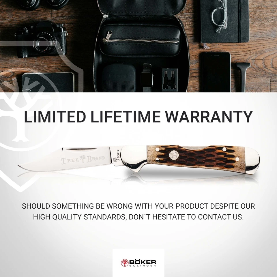 Cuchillo de Bolsillo Clásico BOKER® Treebrand Cabeza de Cobre Espalda Ámbar Hueso Plantillado D2 Marrón Foto 4 de 4