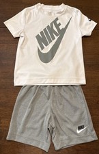 Kids Nike Dri-Fit Shorts T-Shirt Set Toddler White/Gray-Black Size 4T 45