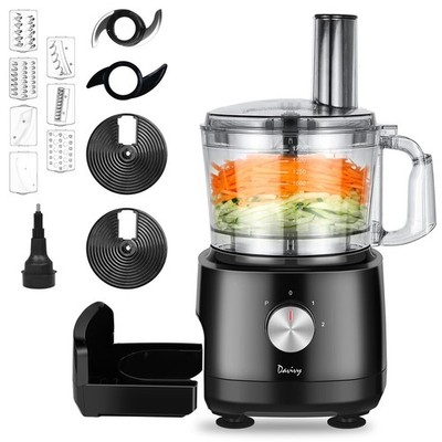 7-Cup Food Processor with Built-in Storage Drawer | 600W Motor, 9-Blade Set f...