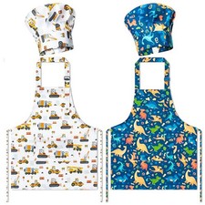 Lot de 4 tabliers et chapeaux de chef pour enfants cadeau pour filles garçons construction dinosaures