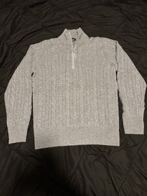 Loro Piana Baby Cashmere Gray Cable-Knit 1/4 Zip Up Neck Sweater Men's L/50 