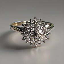 9ct Gold 0.5ct Diamond Ring with 50 Pts Cluster Vintage Fully Hallmarked Size M