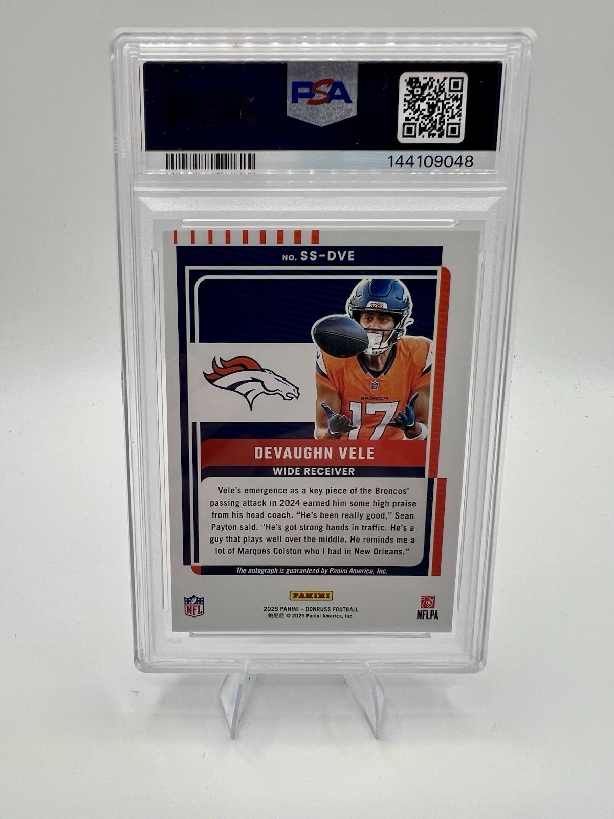 Panini 2025 Donruss Signature Series Auto Devaughn Vele SS-DVE PSA 10 Auto 10 view 2