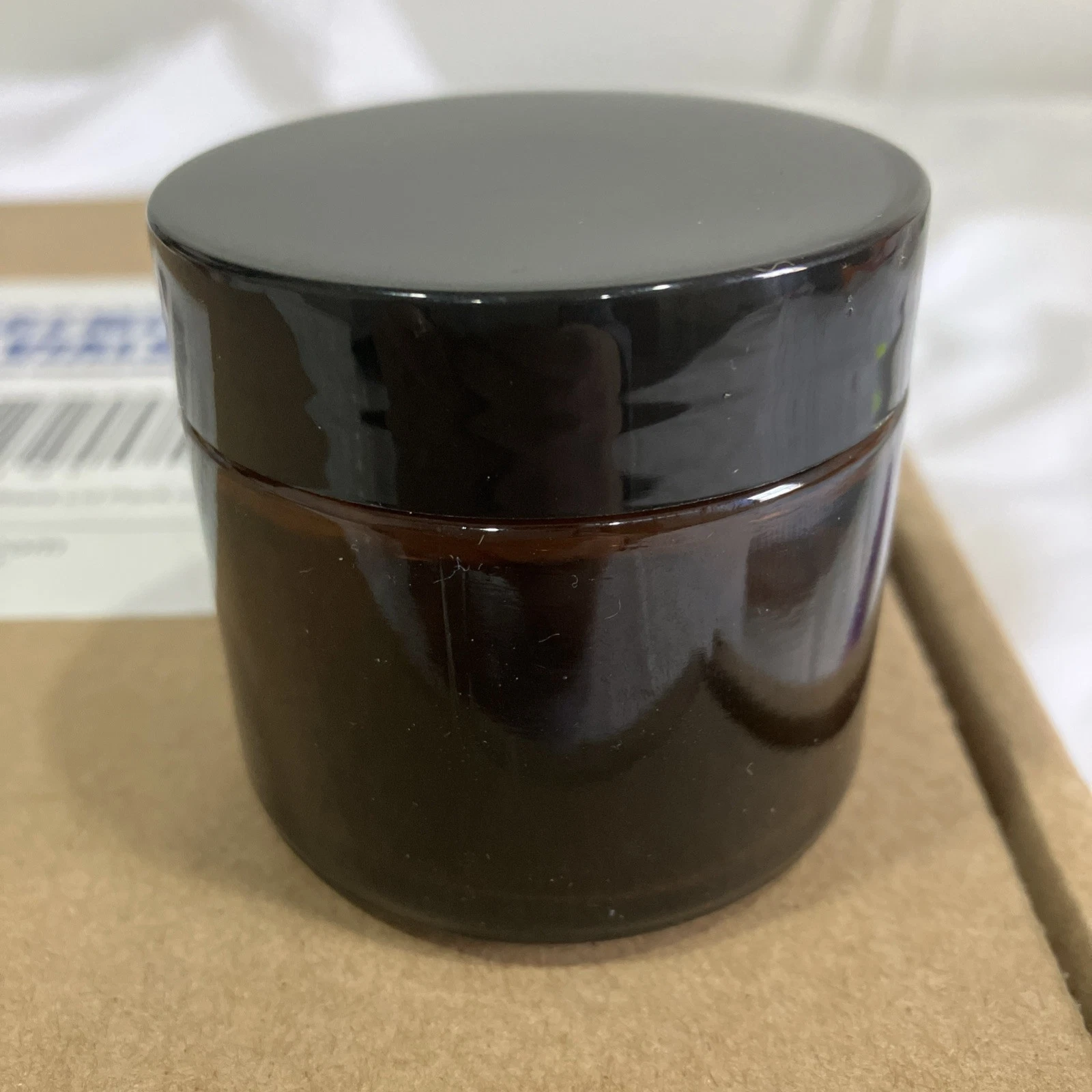 2oz Amber Glass Straight Sided Jar W/ Black Lid Pack Of 16 New In Box