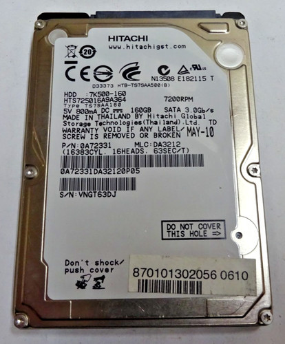 HITACHI *HTS725016A9A364* 160 GB * SATA HDD Notebook 2,5 Zoll #NFP1671