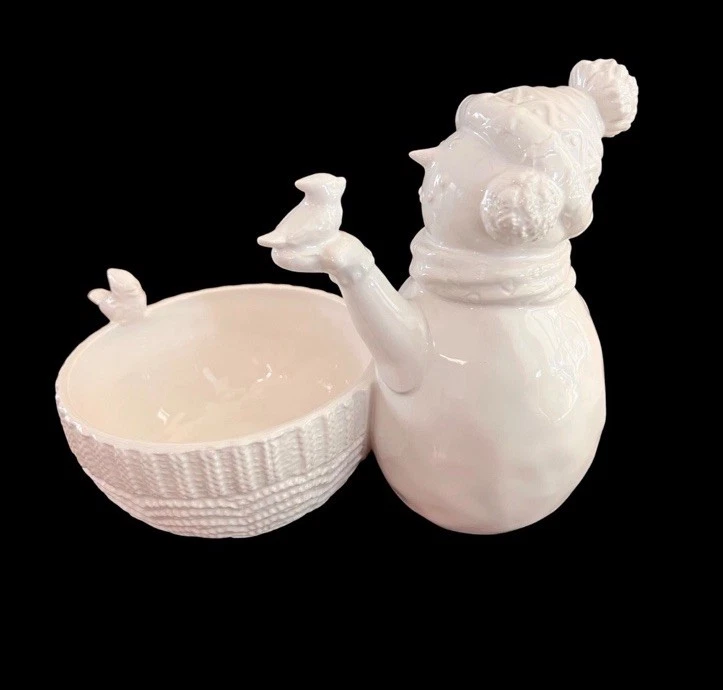 Tigela para servir doces Williams Sonoma Natal boneco de neve branco cardeais - Imagem 2 de 4