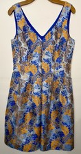 Adrianna Papell Floral Jacquard Sheath Dress Blue Orange Leaf Print Size 10